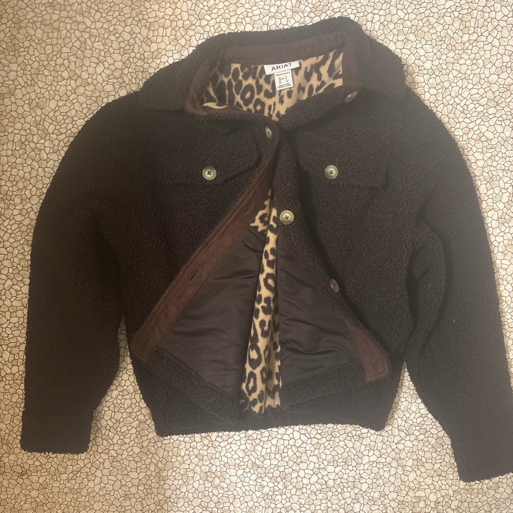 Ariat Black Sherpa Jacket with Leopard Lining